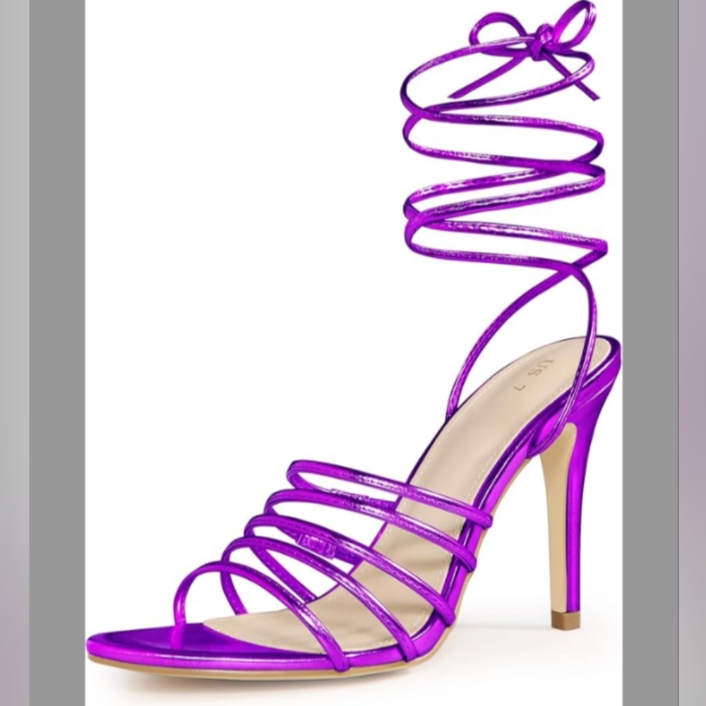 Metallic Strappy Lace Up Heels